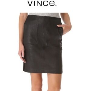Vince Black Pencil Skirt w Front Leather Panel Sz XS